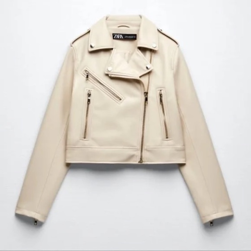 Zara faux leather jacket, beige size medium